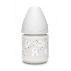 Suavinex бутылка 120мл с круглой силикиновой соской, стекло Hugge Baby (3 позиции)