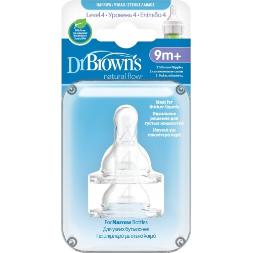 Dr. Brown's Соска для бутылочки с узким горлышком для густых жидкостей от 9 месяцев 2 шт, размер высота соски - 40, мм