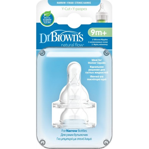 Dr. Brown's Соска для густых жидкостей, Y-разрез для бутылочки с узким горлышком, от 9 месяцев 2 шт, размер высота соски - 40, мм